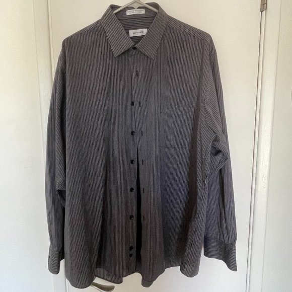 Men's Pierre Cardin Black and Gray Stripe Long Sleeve Dress Shirt Size XL - Picture 1 of 6